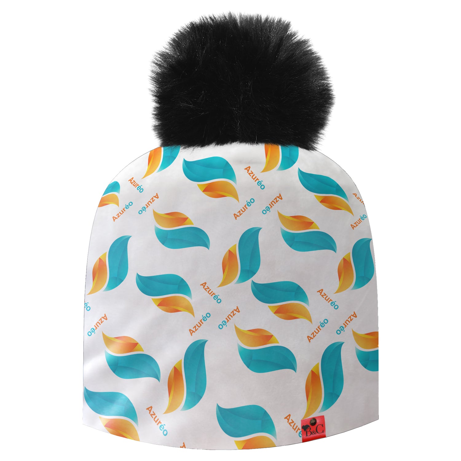Bonnet de chez Beanie and Clyde, avec imprimé dessus un logo d'entreprise.