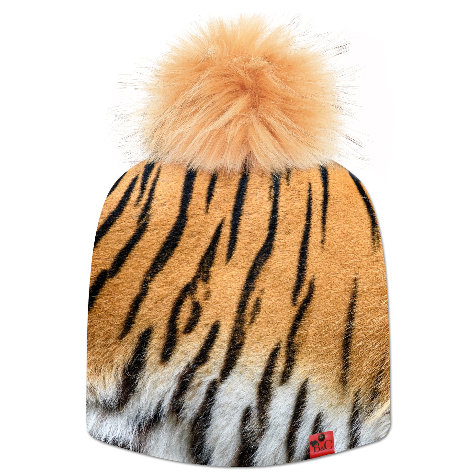 Bonnet Mandela pour hommes et femmes, plongez au coeur de la savane avec cet imprimé tigre. Sublimé par son pompon Fouine en synthétique et de son étiquette en cuir rouge signée Beanie and Clyde.